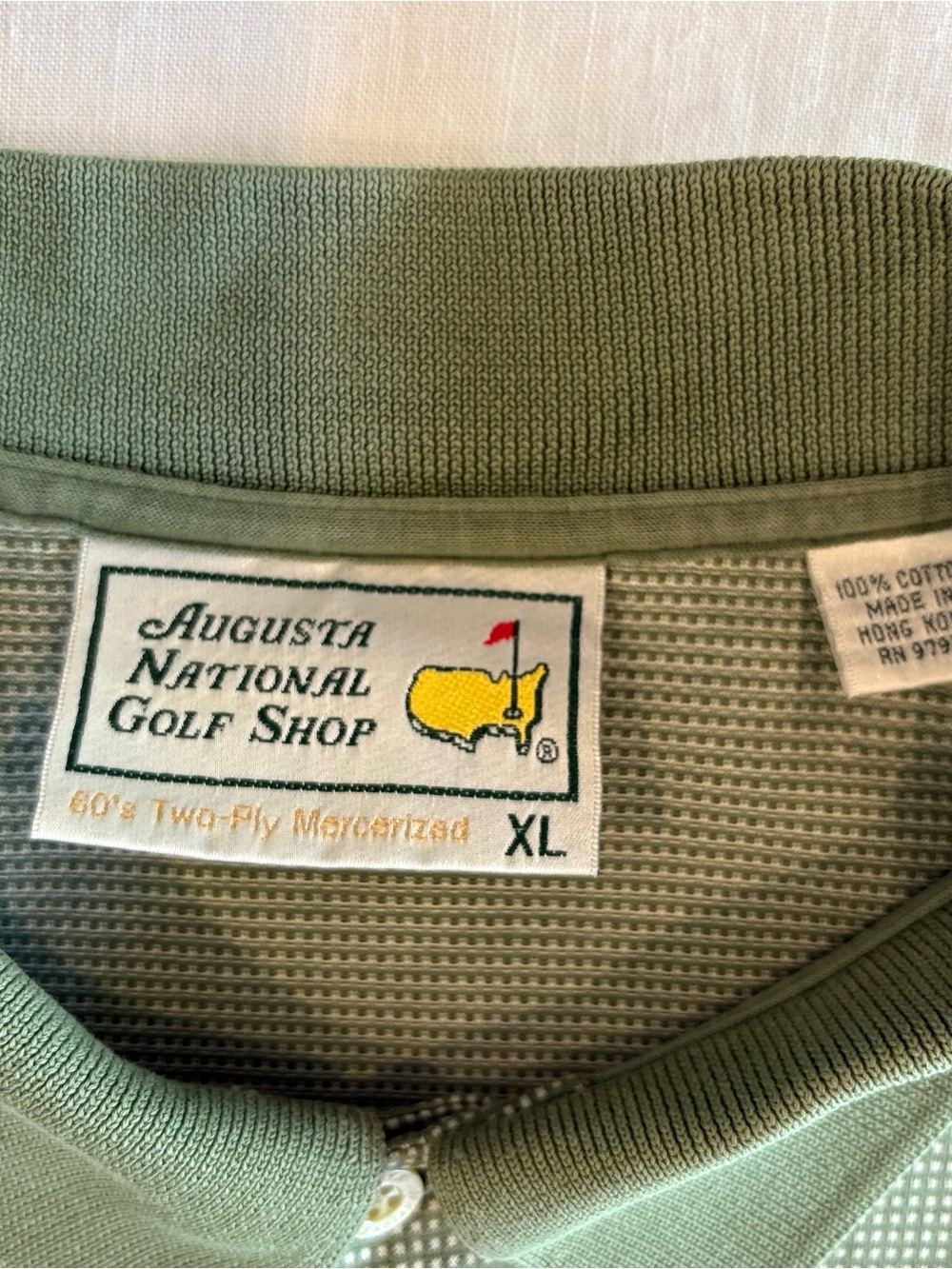 Augusta National Golf Shop Masters Polo Shirt XL Sage Green Mercerized Cotton - Picture 3 of 8